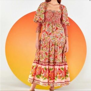 FARM Rio Pink Macaw Flight Midi Dress sz L